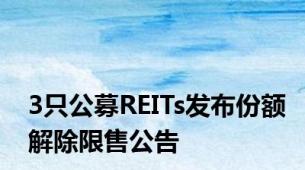 3只公募REITs发布份额解除限售公告