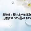 奥特维：预计上半年度净利润同比增长32.53%到47.82%。