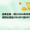 诺泰生物：预计2024年半年度净利润同比增加330.08%到497.34%