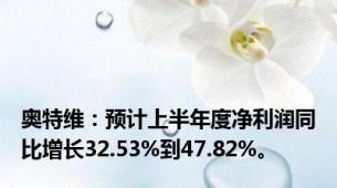 奥特维：预计上半年度净利润同比增长32.53%到47.82%。