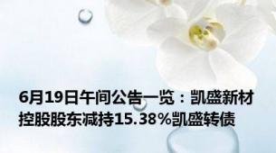 6月19日午间公告一览：凯盛新材控股股东减持15.38%凯盛转债