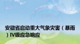 安徽省启动重大气象灾害（暴雨）Ⅳ级应急响应