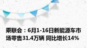 乘联会：6月1-16日新能源车市场零售31.4万辆 同比增长14%