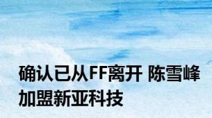 确认已从FF离开 陈雪峰加盟新亚科技