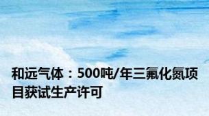 和远气体：500吨/年三氟化氮项目获试生产许可