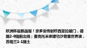 欧洲杯最新战报！京多安传射穆西亚拉破门，德国2-0提前出线；麦克托米奈建功沙奇里世界波，苏格兰1-1瑞士