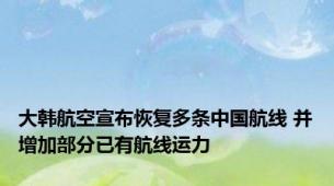 大韩航空宣布恢复多条中国航线 并增加部分已有航线运力