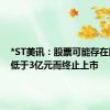 *ST美讯：股票可能存在因市值低于3亿元而终止上市