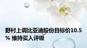 野村上调比亚迪股份目标价10.5% 维持买入评级