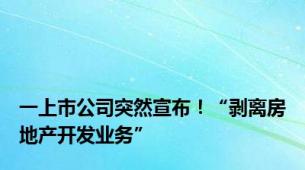 一上市公司突然宣布！“剥离房地产开发业务”