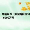 华能电力：拟回购股份3000万元-6000万元