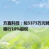 方直科技：拟5375万元转让蓝海银行10%股权