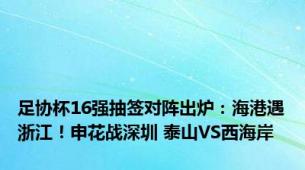 足协杯16强抽签对阵出炉：海港遇浙江！申花战深圳 泰山VS西海岸