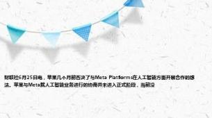 财联社6月25日电，苹果几个月前否决了与Meta Platforms在人工智能方面开展合作的想法。苹果与Meta就人工智能业务进行的协商并未进入正式阶段，当前没