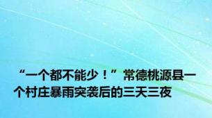 “一个都不能少！”常德桃源县一个村庄暴雨突袭后的三天三夜