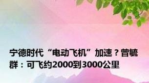 宁德时代“电动飞机”加速？曾毓群：可飞约2000到3000公里