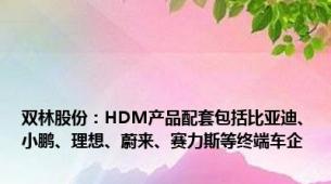 双林股份：HDM产品配套包括比亚迪、小鹏、理想、蔚来、赛力斯等终端车企