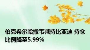 伯克希尔哈撒韦减持比亚迪 持仓比例降至5.99%