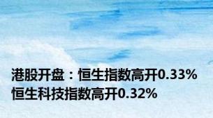 港股开盘：恒生指数高开0.33% 恒生科技指数高开0.32%