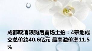 成都取消限购后首场土拍：4宗地成交总价约40.6亿元 最高溢价率11.5%