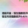 港股开盘：恒生指数低开0.77% 恒生科技指数低开0.43%