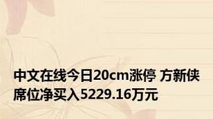 中文在线今日20cm涨停 方新侠席位净买入5229.16万元