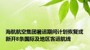 海航航空集团暑运期间计划恢复或新开8条国际及地区客运航线