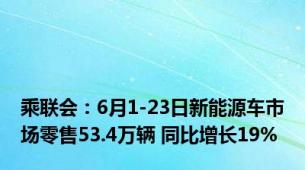 乘联会：6月1-23日新能源车市场零售53.4万辆 同比增长19%