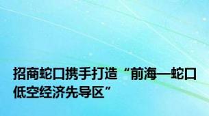 招商蛇口携手打造“前海—蛇口低空经济先导区”