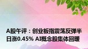 A股午评：创业板指震荡反弹半日涨0.45% AI概念股集体回暖