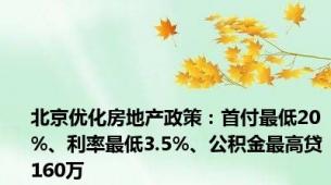 北京优化房地产政策：首付最低20%、利率最低3.5%、公积金最高贷160万