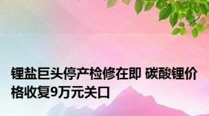 锂盐巨头停产检修在即 碳酸锂价格收复9万元关口