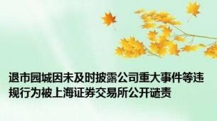 退市园城因未及时披露公司重大事件等违规行为被上海证券交易所公开谴责