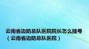 云南省边防总队医院院长怎么挂号（云南省边防总队医院）