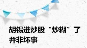 胡锡进炒股“炒糊”了并非坏事