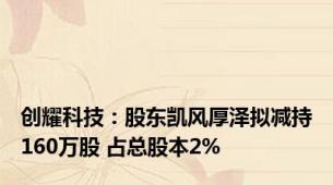 创耀科技：股东凯风厚泽拟减持160万股 占总股本2%