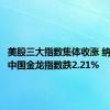 美股三大指数集体收涨 纳斯达克中国金龙指数跌2.21%