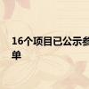 16个项目已公示参赛名单