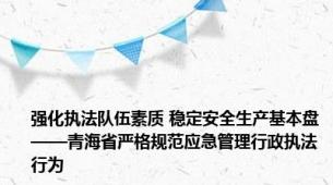 强化执法队伍素质 稳定安全生产基本盘——青海省严格规范应急管理行政执法行为