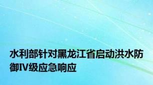 水利部针对黑龙江省启动洪水防御Ⅳ级应急响应