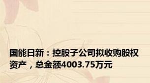 国能日新：控股子公司拟收购股权资产，总金额4003.75万元