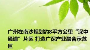 广州在南沙规划约8平方公里“深中通道”片区 打造广深产业融合示范区