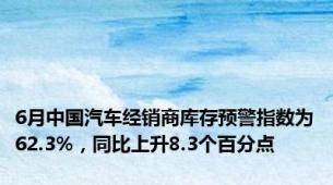 6月中国汽车经销商库存预警指数为62.3%，同比上升8.3个百分点