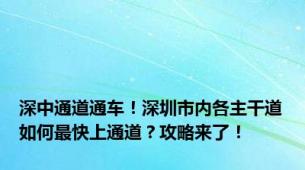 深中通道通车！深圳市内各主干道如何最快上通道？攻略来了！