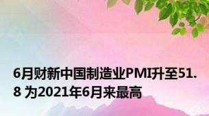 6月财新中国制造业PMI升至51.8 为2021年6月来最高