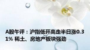 A股午评：沪指低开高走半日涨0.31% 稀土、房地产板块强劲