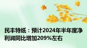 民丰特纸：预计2024年半年度净利润同比增加209%左右