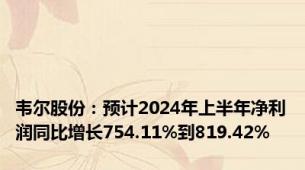 韦尔股份：预计2024年上半年净利润同比增长754.11%到819.42%