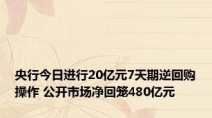 央行今日进行20亿元7天期逆回购操作 公开市场净回笼480亿元