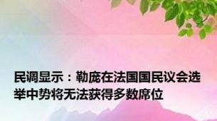 民调显示：勒庞在法国国民议会选举中势将无法获得多数席位